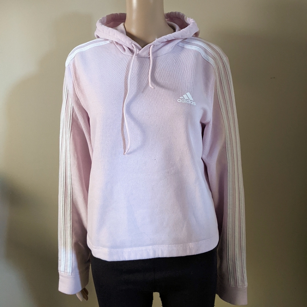 Adidas 3 stripes pink hoodie, youth XL